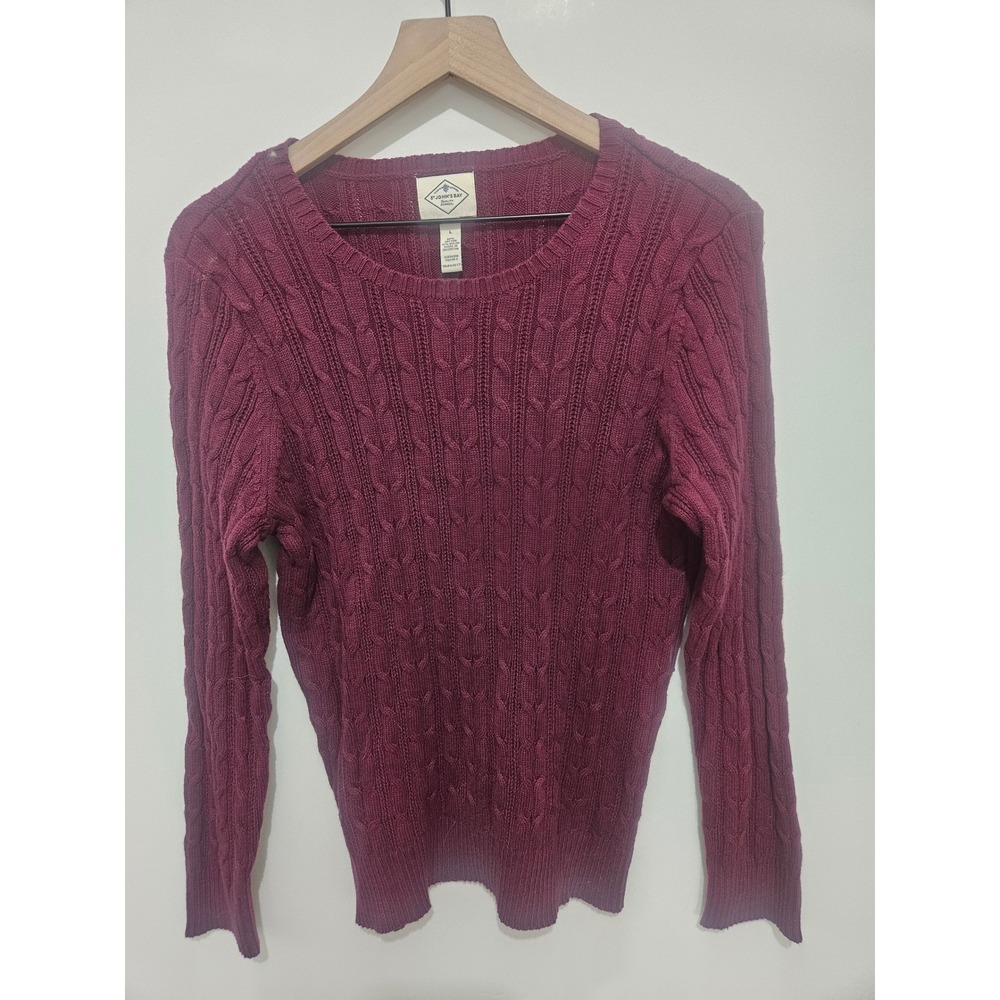 St Johns‎ Bay Womens Cable Knit Sweater Burgundy Maroon Crew Neck Long Sleeve L